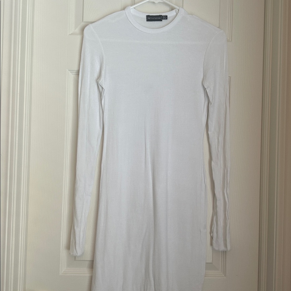 PrettyLittleThing Ribbed White dress